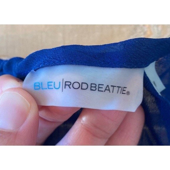 Rod Beattie Bleu Pom Pom Trim Sheer Cover Up Dress Top Size Medium Women’s Blue - Picture 3 of 6